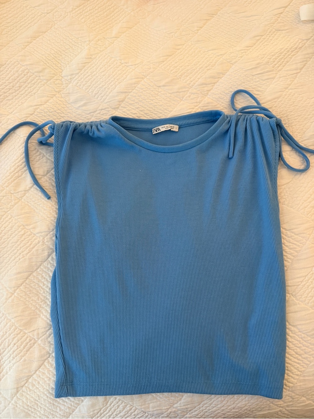 Zara Blue Ribbed Tie-Shoulder Women's Top